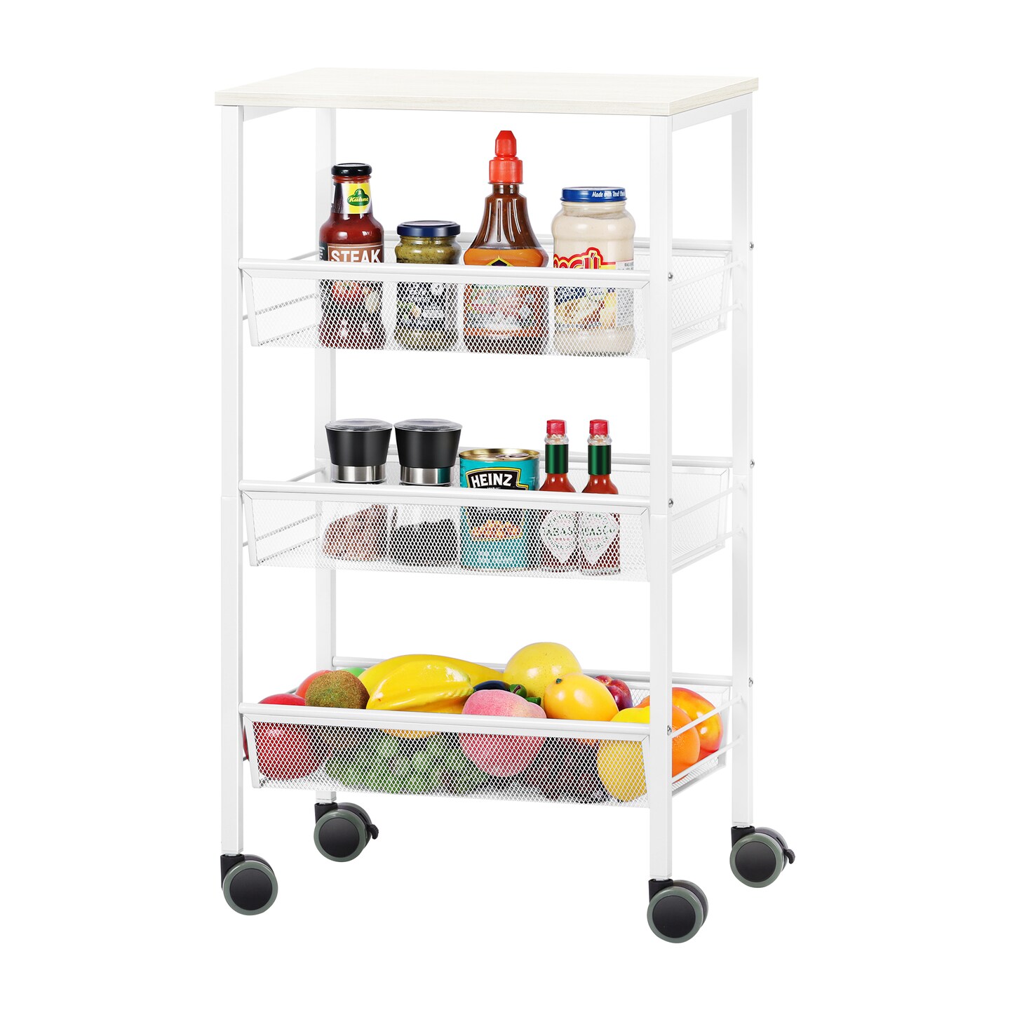 4 Tier Utility Rolling Cart on Wheels Serving Cart with Storage Organizer White