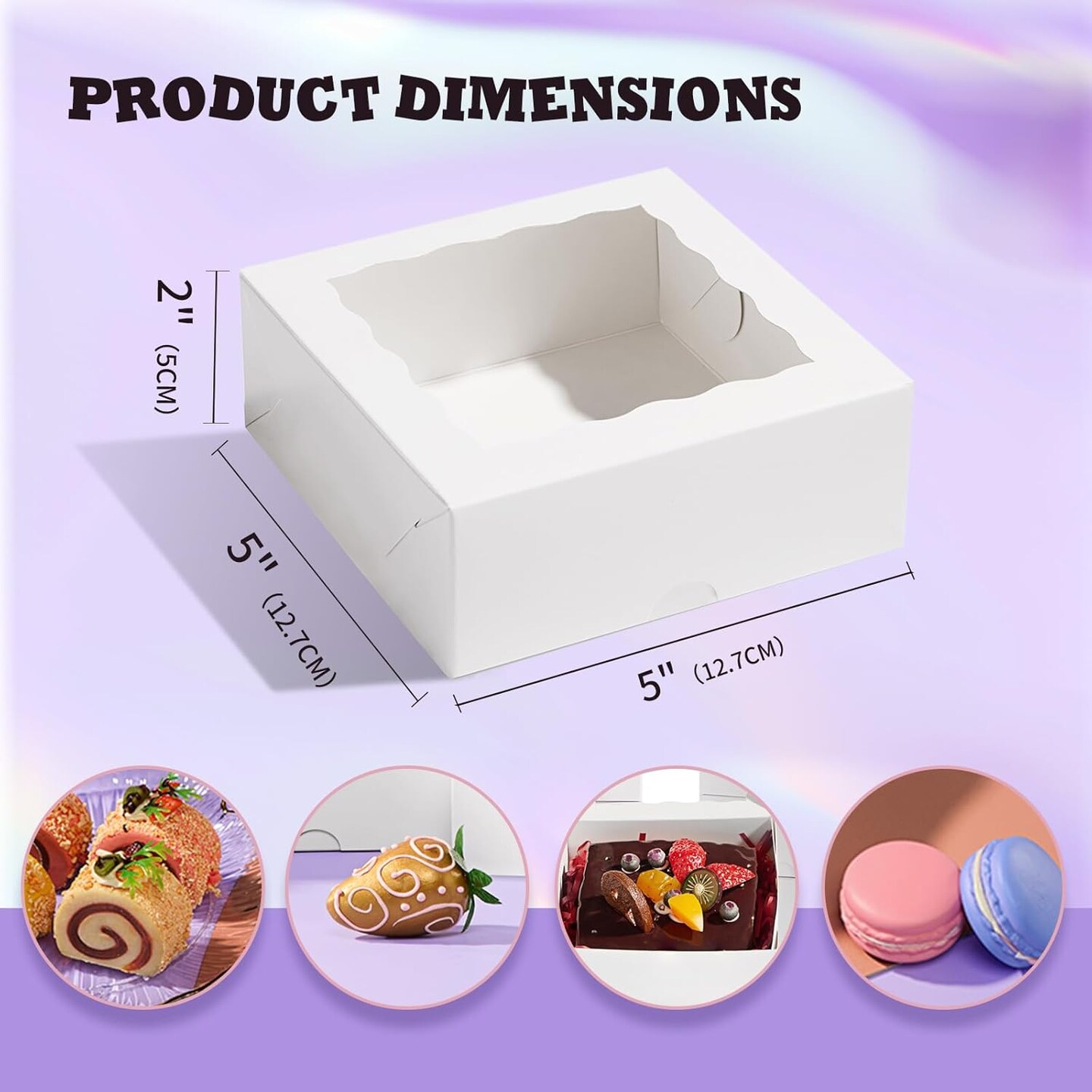 51PCS 5x5x2 Inch Bakery Boxes,Cookie Boxes with Window, Pastry Boxes for Macaroon Dessert Cupcake Donut Pastry Muffins