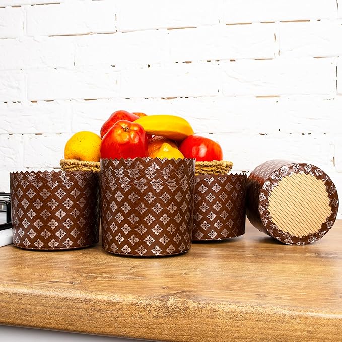 12 oz Easter Bread Forms Paska Mold Kulich |12 pcs| Easter Bread Paper Mold - Panettone Paper Mold - Brown Panettone Paper Baking Molds Universal | Brown Design W 4.3 x H 3.3-In