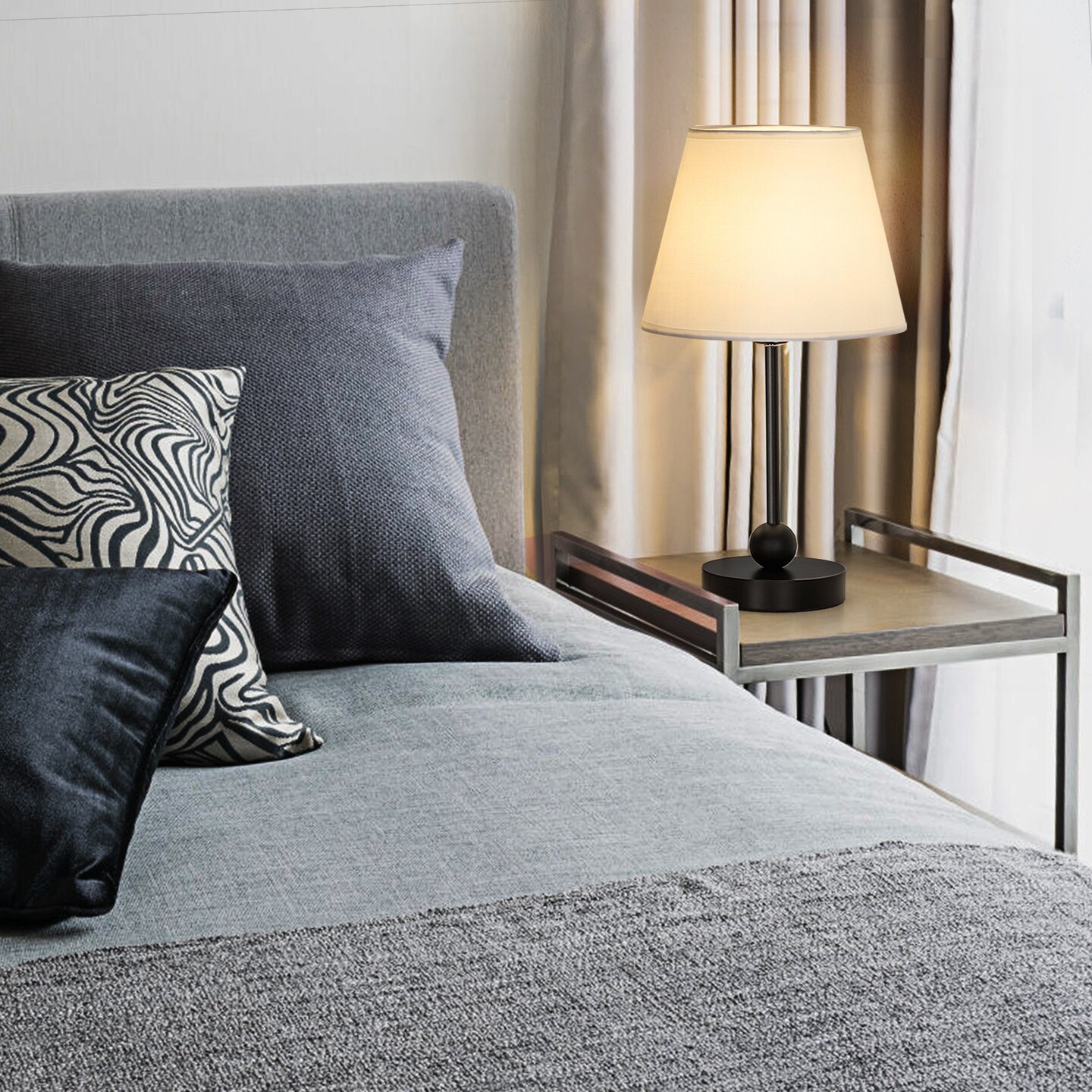 Modern Metal Table Lamp with Linen Shade UL Certified Bedside Light for Bedroom, Office, or Nursery Safe Non-Slip Base, Cozy Ambiance