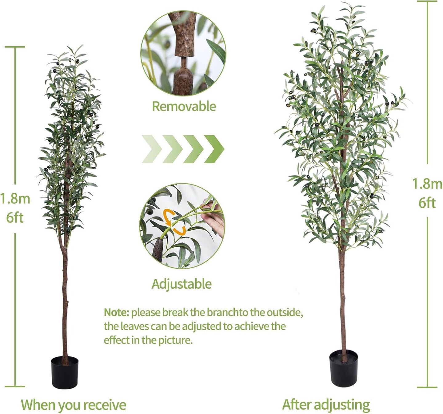 Artificial Olive Tree, 6FT Tall Faux Olive Trees 72in Outdoor Fake Potted Silk Plant with Trunk and Realistic 648 Leaves and 24 Fruits for Modern Office Home Decor Indoor&#xFF08;1pack&#xFF09;