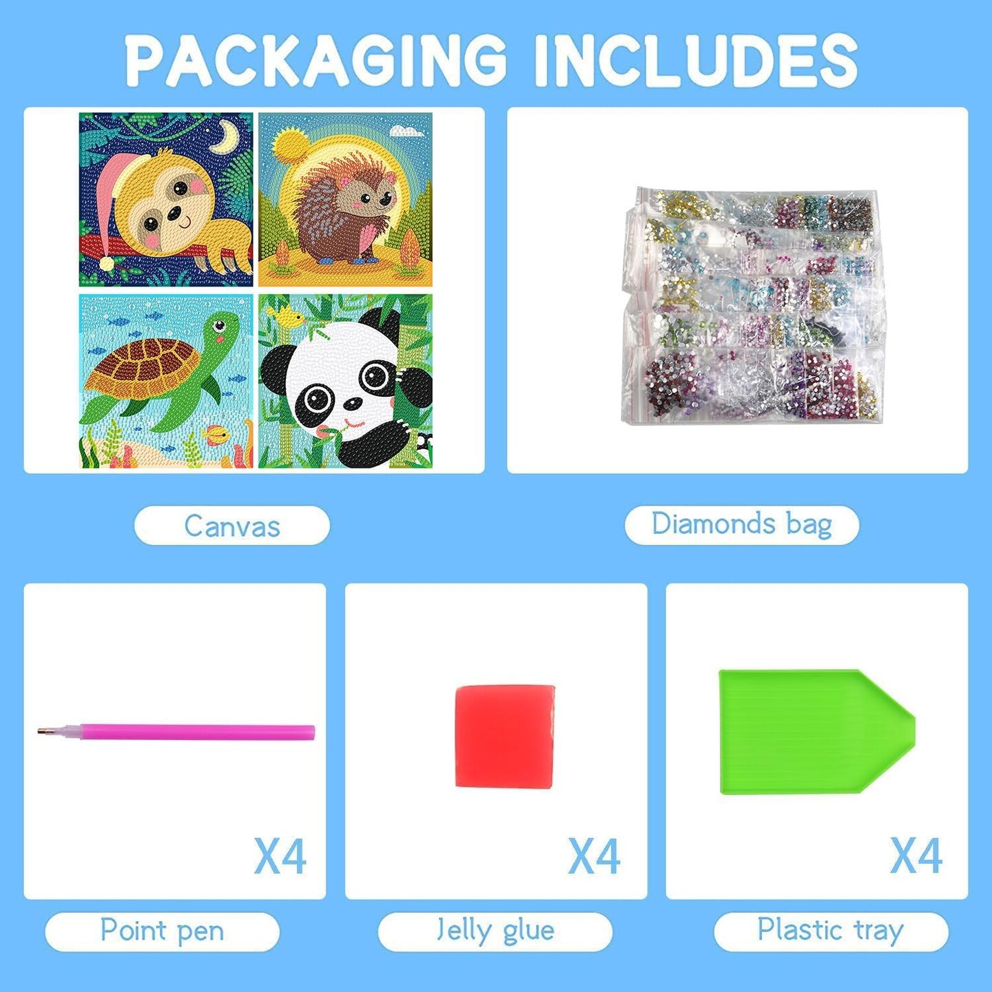 4 Pack 5D Cartoon Diamond Painting Kits for Kids Beginners