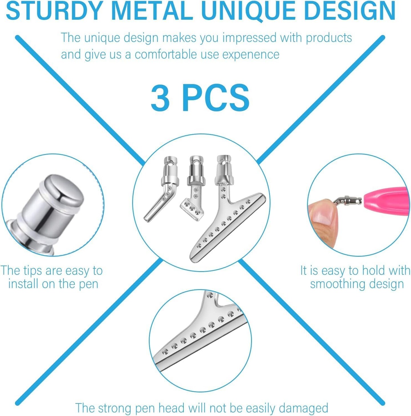Ergonomic Diamond Art Pen Kit with 3 Metal Tips, Diamond Art Accessories with Glue For 5D Painting, Diamond Drill Pen Kit for Adults