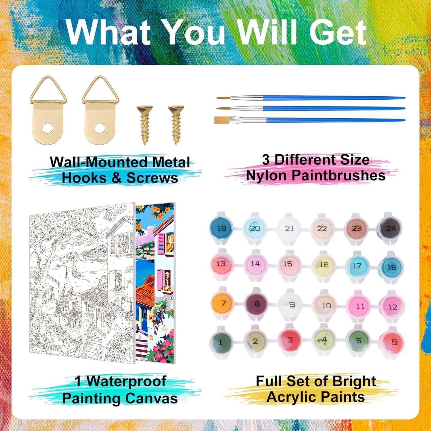 Paint by Numbers for Adults Beginner Seaside Village, Flower Oil Painting Canvas Kits with 3 Pcs Brushes, Easy Number Painting for Adults for Home Wall Art Decor (16x20inch)