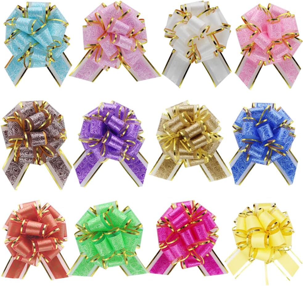 12 PCS 6 inches Large Pull Bows, Bow for Gift Wrapping,Party Birthday Gift Wedding Ribbon Bows for Wrapping Boxes or Flower Decorations, Valentine&#x27;s Day Gift Decorations (Multi Color)