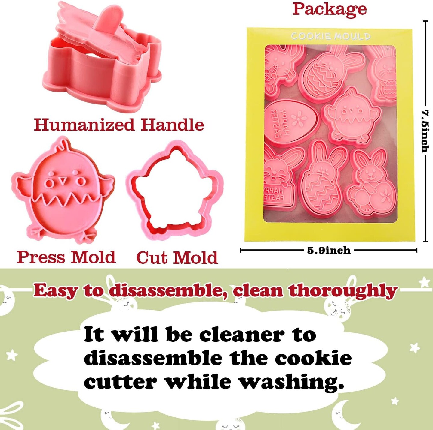 8 Styles Easter Bunny Cookie Cutters, Easter Biscuit Fondant Pastry Cookie Cutter Stamps for Baking, Easter Fun Cookie Cutters Shapes with Bunny Egg Carrot for Party Decorations