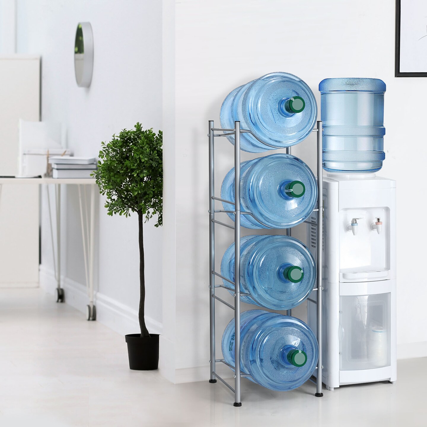 5 Gallon Water Bottle Jug Rack 4 Tier Heavy Duty Water Bottle Storage Rack Removable Gallon Water Bottle Jug Organiser for Kitchen Office Breakroom