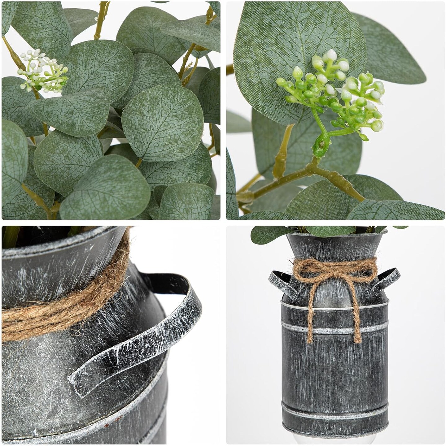 Lifelike Artificial Eucalyptus Plant in Rustic Metal Vase &#x2013; 19&#x22; Realistic Faux Greenery for Farmhouse Home D&#xE9;cor, Living Room, Kitchen, Office, Weddings &#x26; Table Centerpieces