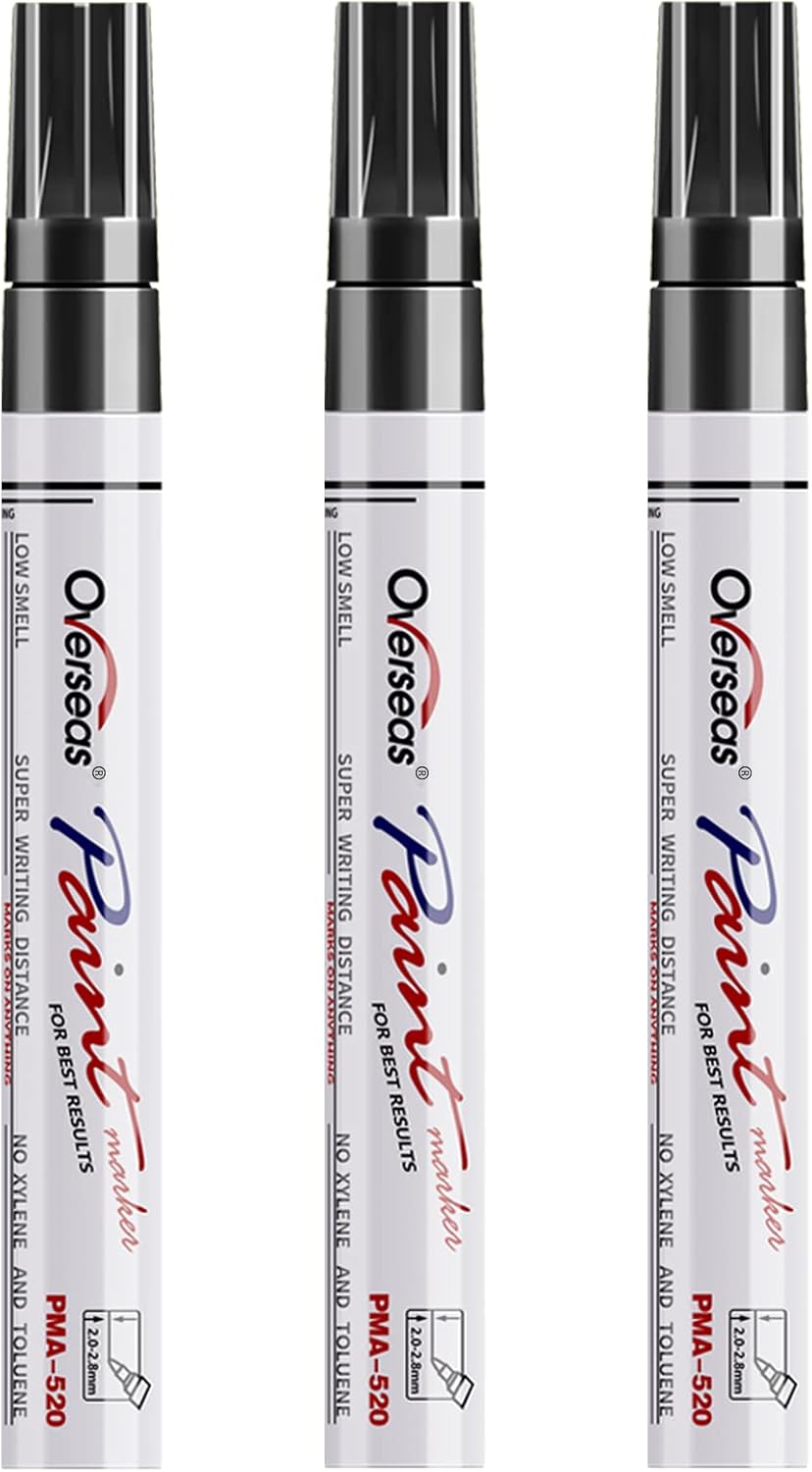 Permanent Paint Markers Pens - 3 Pack Black Oil Based Paint Pens, Medium Tip, Quick Drying and Waterproof Marker Pen for Metal