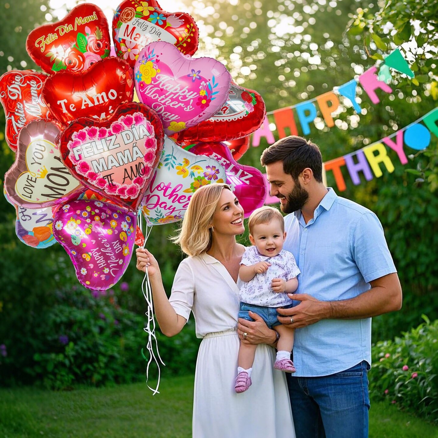 36Pcs Mother&#x27;s Day Balloons, Happy Mom Foil Mylar Day Balloons, Mama Red Heart Balloons for for Best Mom Ever Mom Birthday Party Decoration