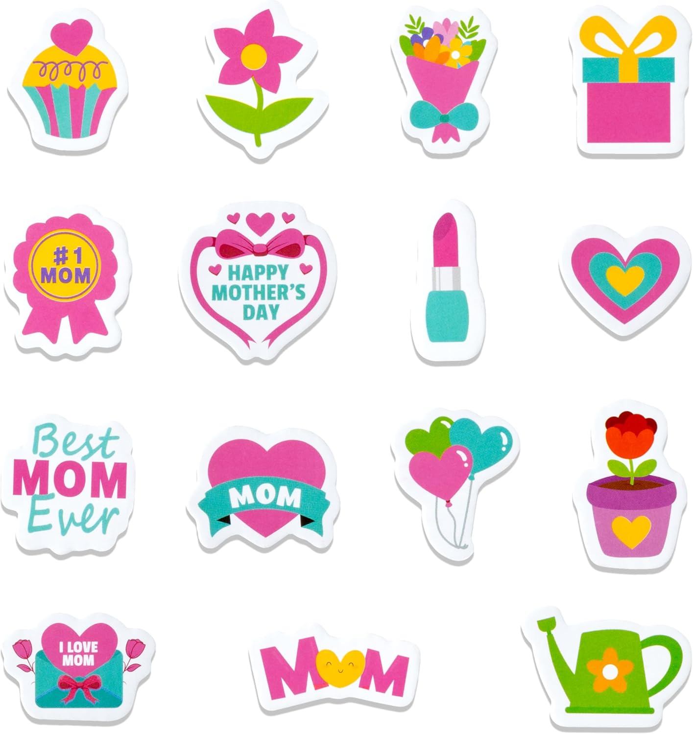 Mother&#x2019;s Day Cartoon Foam Sticker - Haooryx 300pcs Happy Mother&#x2019;s Day Foam Stickers Flower Pink Heart-Shape Self Adhesive EVA Stickers I Love Mom 3D Puffy Sticker for Giftwrap Card Envelope Decor