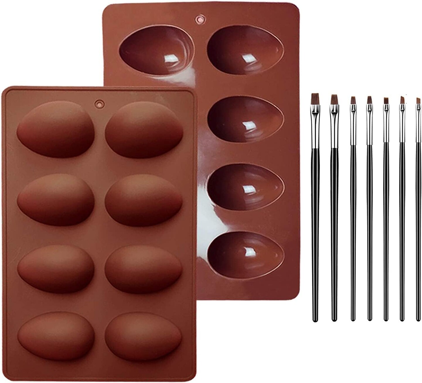 8 Cavity Easter Eggs Silicone Mold, Half Egg Mold Chocolate Mold with 7 Cake Brushes for Easter Cake Decorating Home Kitchen DIY Baking,Candy,Soap, Bath Bomb,Candle Wax