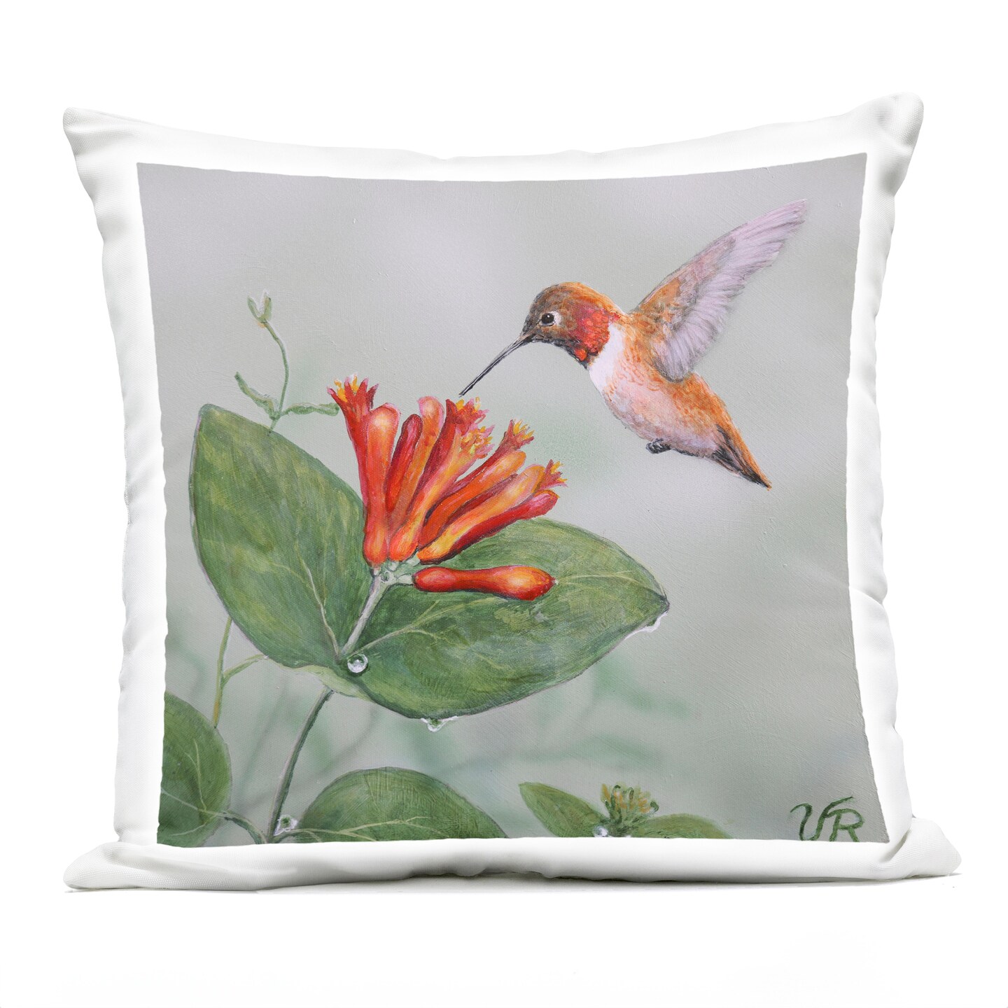 Stupell Industries Red Hummingbird & Flower Outdoor Printed Throw Pillow Design by Valerie Rogers, 18 x 7 x 18