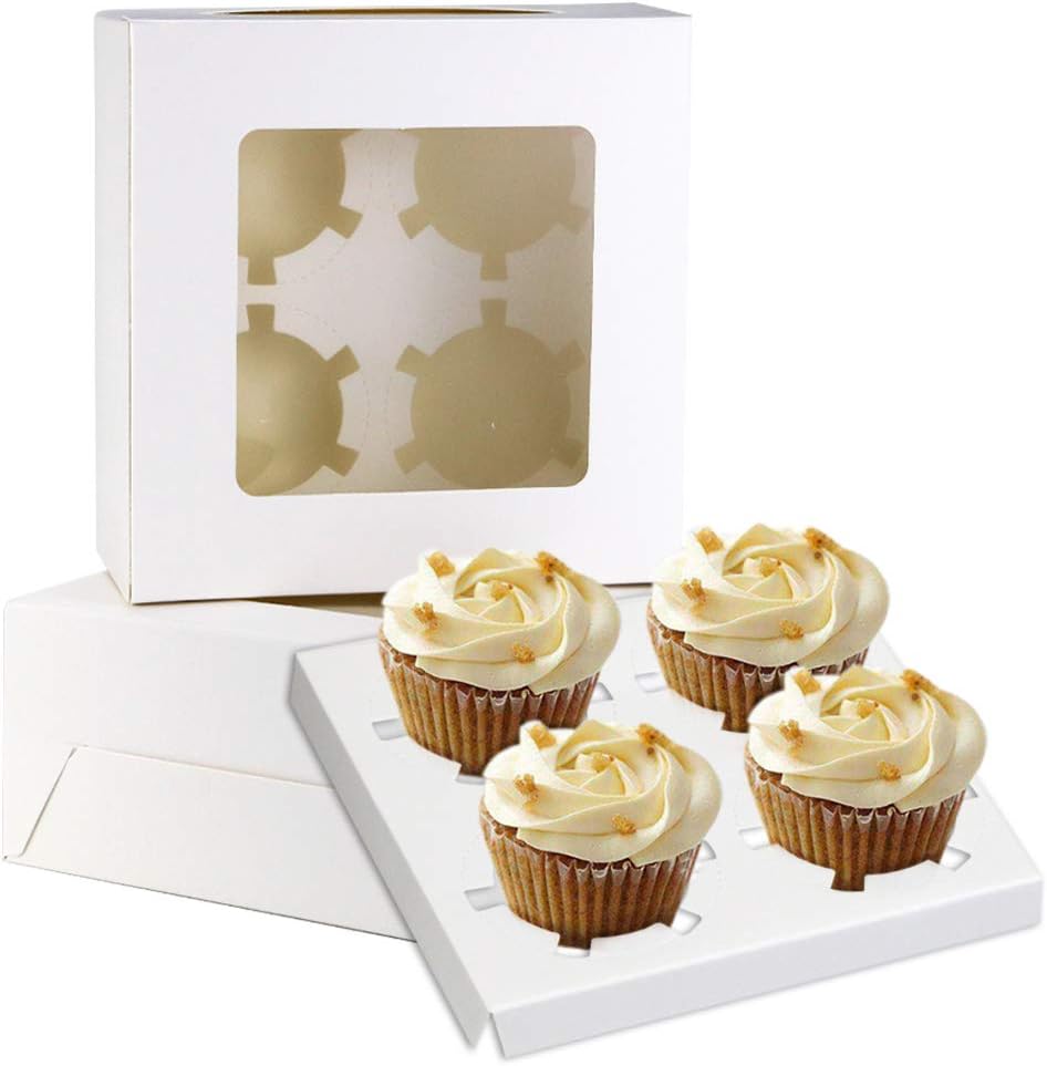 20Pack White Cupcake Boxes with Inserts 6 Holders,White Standard Bakery Boxes with Pvc Window,Cupcake Containers Bakery Cake Box,Auto-Popup Cupcake Containers Carriers Bakery Cake Box(9x6x3inch)