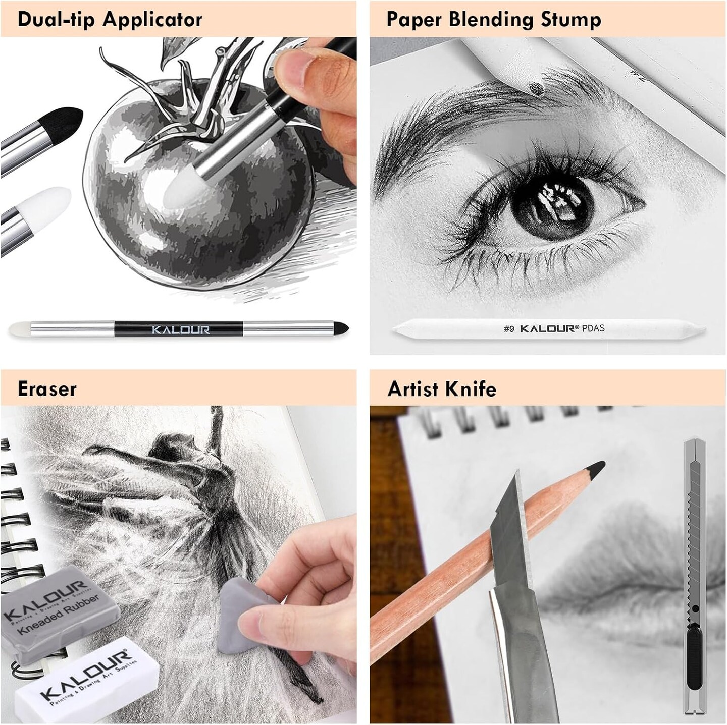 22pcs Charcoal Drawing Set, Professional Art Supplies, Black & White Charcoal