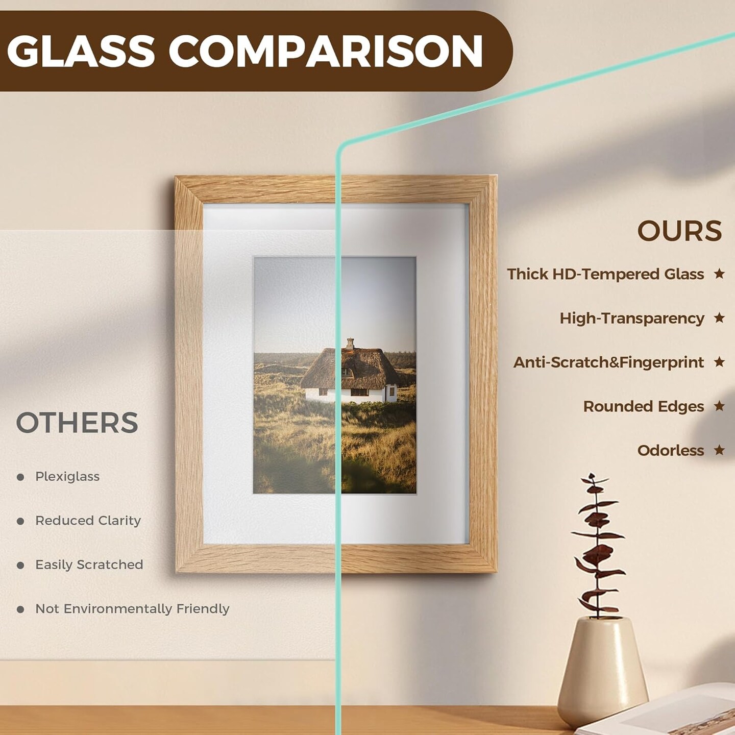 16x16 Oak Picture Frame with 12x12 White Mat, Tempered Glass, Natural Oak Wood Frame, Vertical and Horizontal Display for Wall and Table, Display Photos Arts Posters Certificates, Set of 3