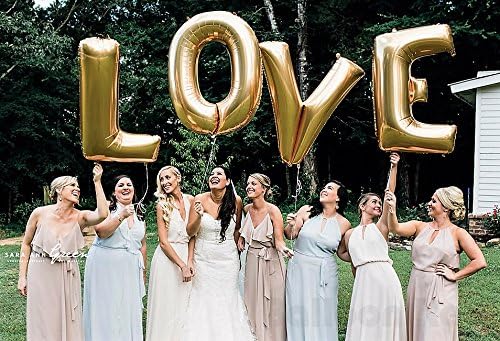 40 Inch Giant Jumbo Helium Foil Mylar Balloons Bouquet (Premium Quality), Matte Gold, Letters LOVE