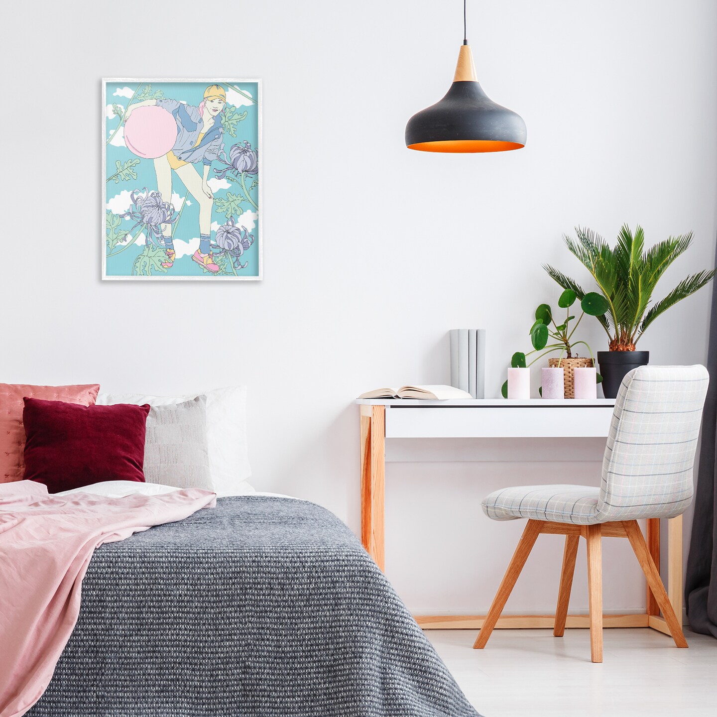 Stupell Industries Pastel Exercise Ball Girl Framed Giclee Wall Art Design by Melissa Wang