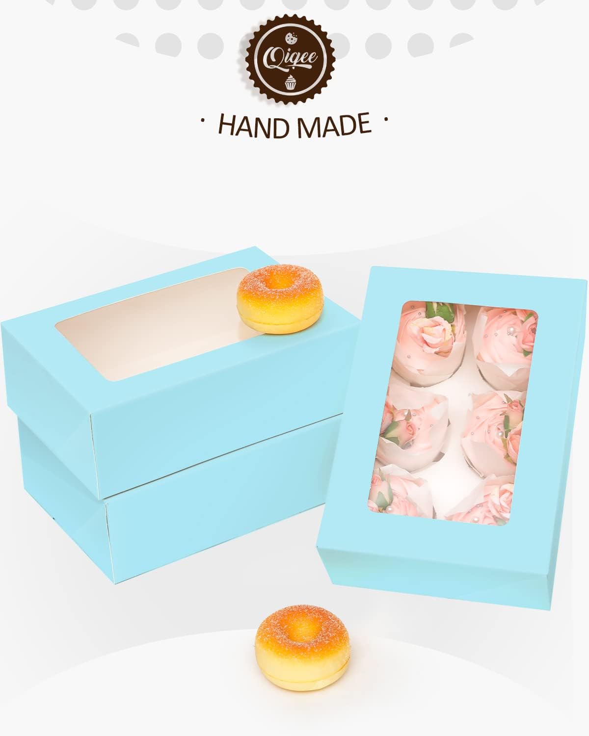 Light Blue 6 Cupcake Boxes with Window 30 Packs Cupcake Box 9&#x22;x6.1&#x22;x3.3&#x22; Bakery Boxes For Cupcakes Carrier, Cupcake Containers