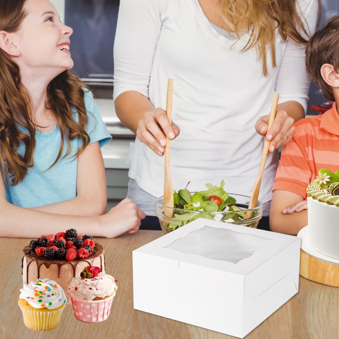 8 Packs 1+5 Cupcake Box Combo with Clear Window,1 small Cake and 5 Cupcakes Box with insert and Stickers, for Family Birthday Party Mother&#x27;s day (1+5/8pcs)