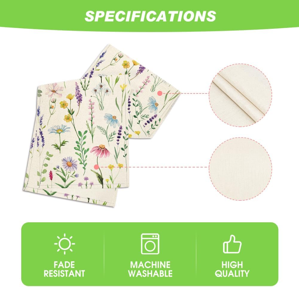 Wildflowers Floral Eucalyptus Spring Table Runner, Seasonal Summer Kitchen Dining Table Decoration for Home Party Decor 13x72 Inch