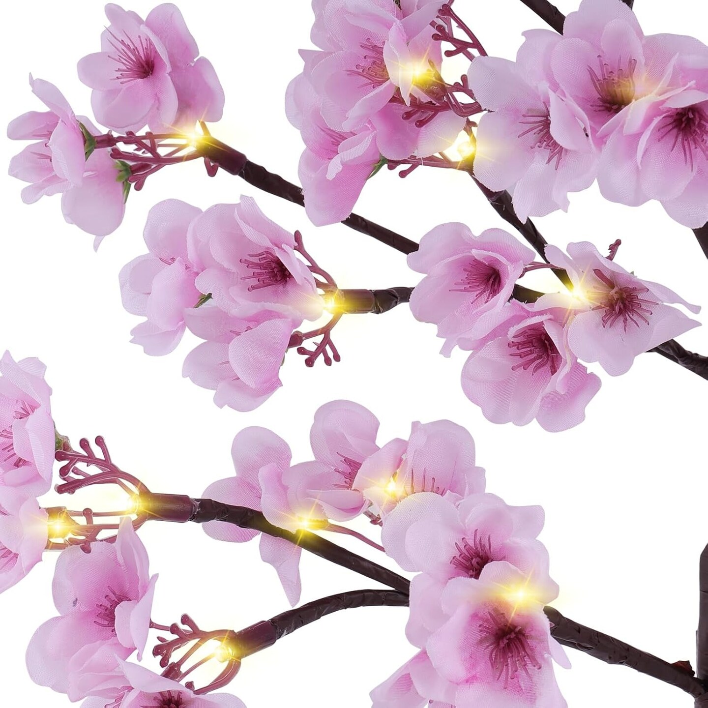 24 Inch Lighted Cherry Blossom Tree Battery Operated 2FT 28 Warm White LED Artifical Bonsai Tree with 84 Lush Flowers, Timer USB Plug for Wedding Party Spring Christmas Home Decoration
