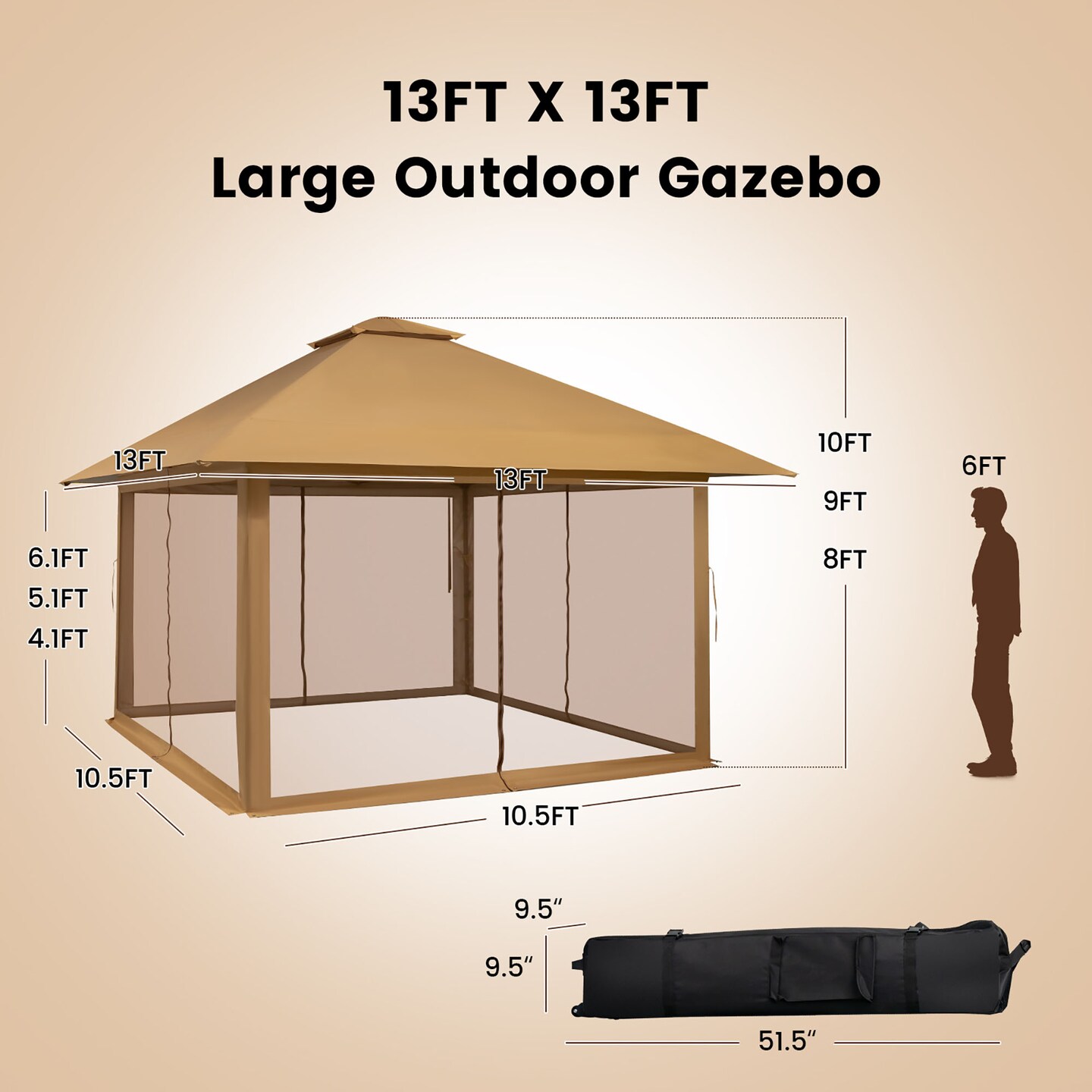 Costway 13x13ft Pop-up Instant Canopy Tent Mesh Sidewall UV50+ Adjust Outdoor Patio
