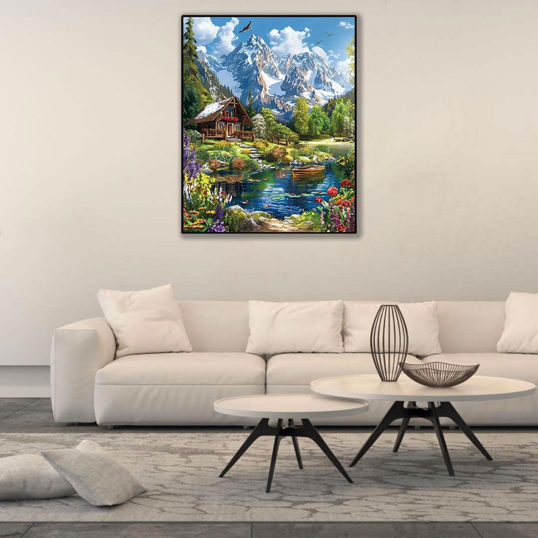 Landscape Paint by Numbers Kit for Adults On Canvas,DIY Easy Adult Paint by Number Kits Forest Log Cabin,Paint by Color Eagle Acrylic Paint Painting Home Wall Decor 16x20inch (Without Frame)