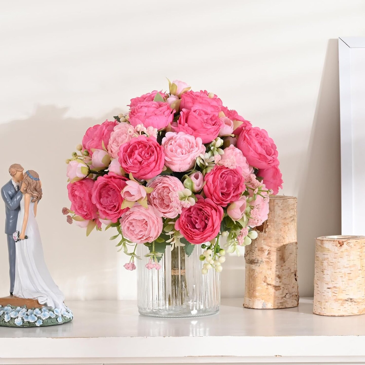 2 Packs Peonies Artificial Flowers, Mixed Pink Artificial Peonies, Silk Peonies Flowers Fake Peonies Artificial Flowers Peonies Bouquet for Centerpiece Table Wedding Party Home Decor