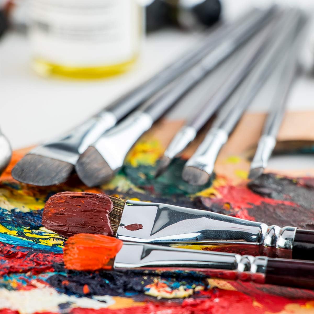 Red Sable Filbert Paint Brushes 6pcs for Watercolor, Acrylic, Oil, Tempera and Gouache Painting