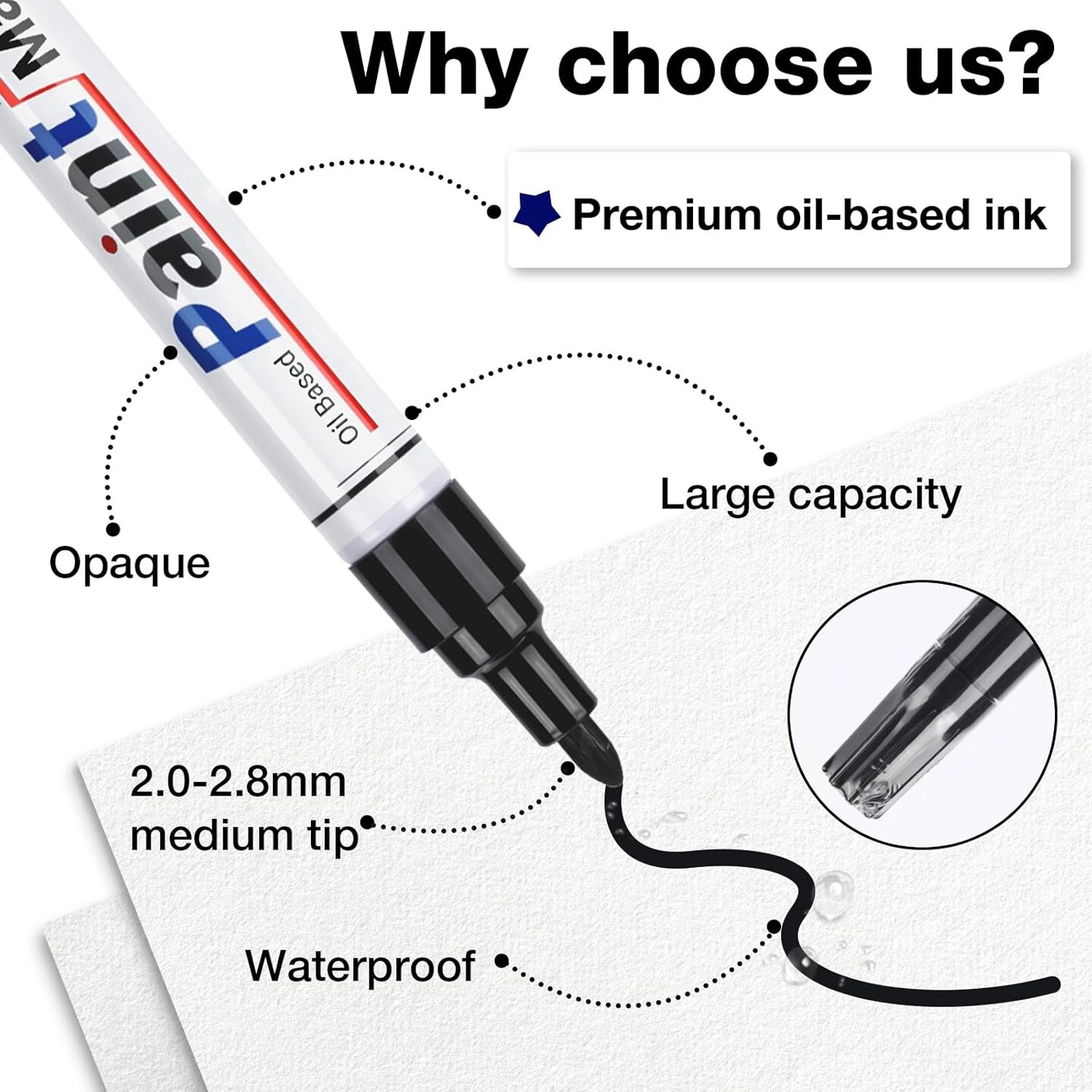 Black Paint Pen Permanent Marker Waterproof -4 Black paint markers,paint marker for Metal,Rocks,Wood,Plastic,Tire,Glass,Fabric,label,Medium Tip,Oil Based Markers Pens Permanent