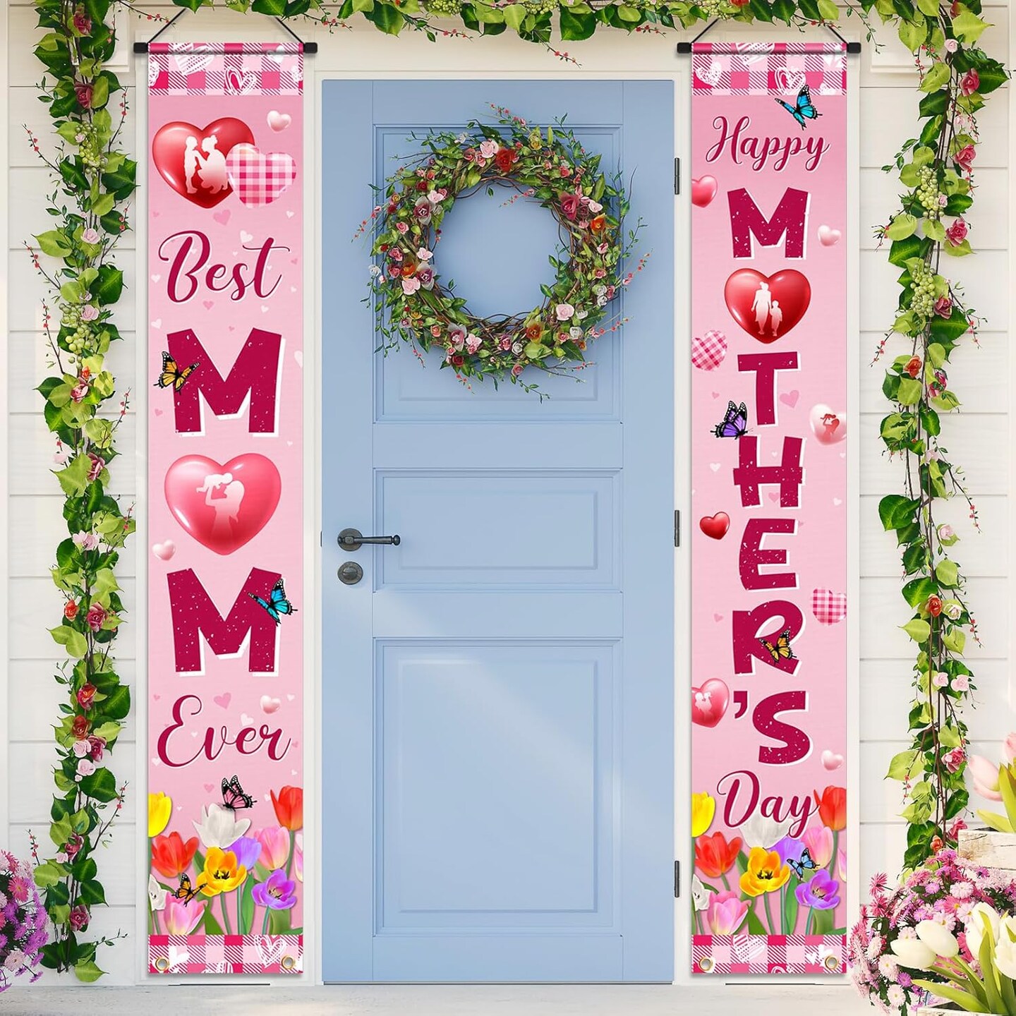 Happy Mother's Day Porch Sign Banner Decoration, Best Mom Ever Hanging Door Banner
