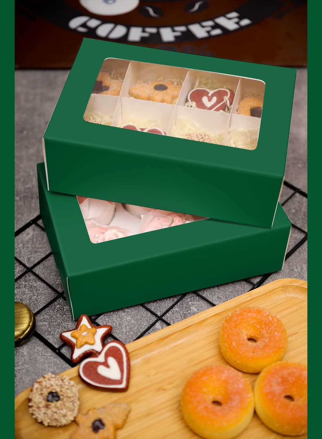 Deep Green 6 Cupcake Boxes with Window 30 Packs Cupcake Box 9&#x22;x6.1&#x22;x3.3&#x22; Bakery Boxes For Cupcakes Carrier, Cupcake Containers