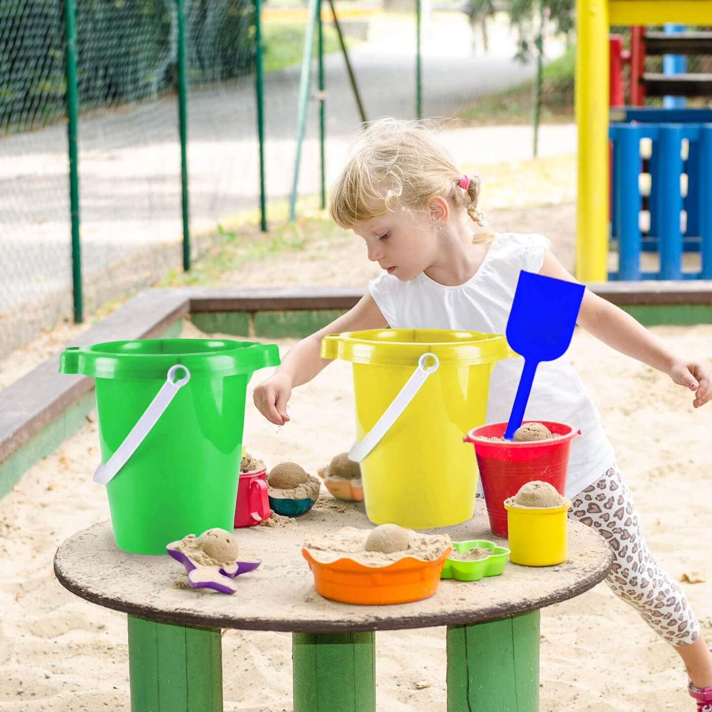 4E&#x27;s Novelty 2 Pack Beach Buckets with Shovels &#x2013; 7.5&#x22; Sand Buckets &#x26; Shovels for Sand &#x26; Outdoor Play