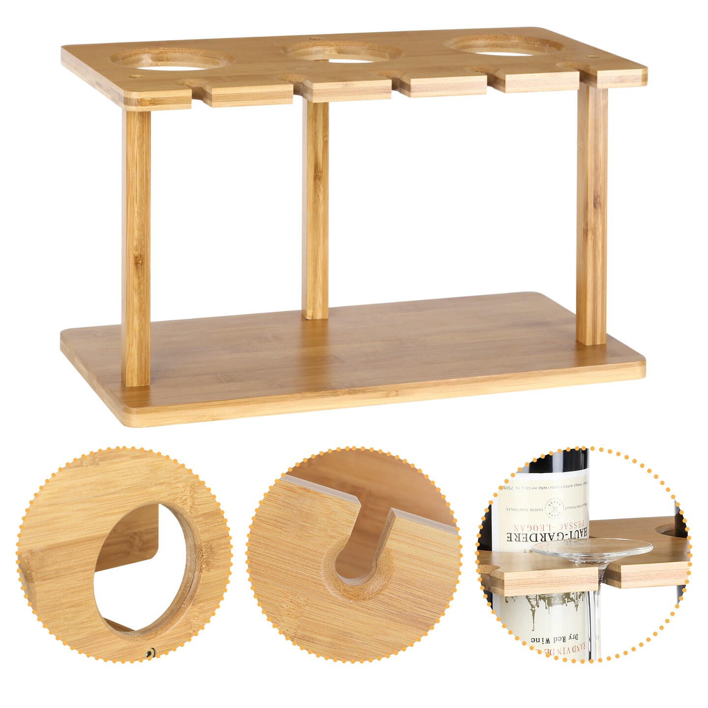 Wood Wine Rack And Wine Glass Holder Bottle Storage Stand Holder for Bar Kitchen