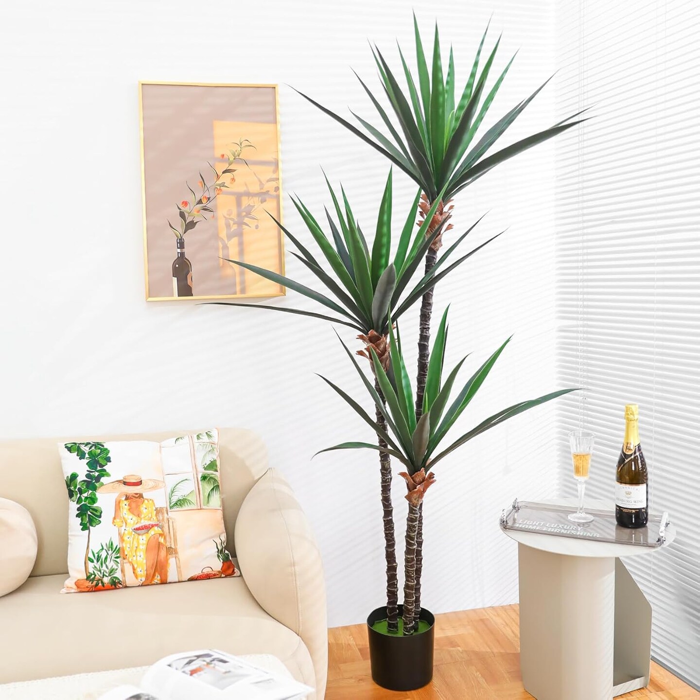 6FT Artificial Tree Faux Agave Plant Faux Dracaena Tree with 3 Heads in Pot Tall Fake Tree for Modern Home Office Decor Indoor or Outdoor (2 Pack)