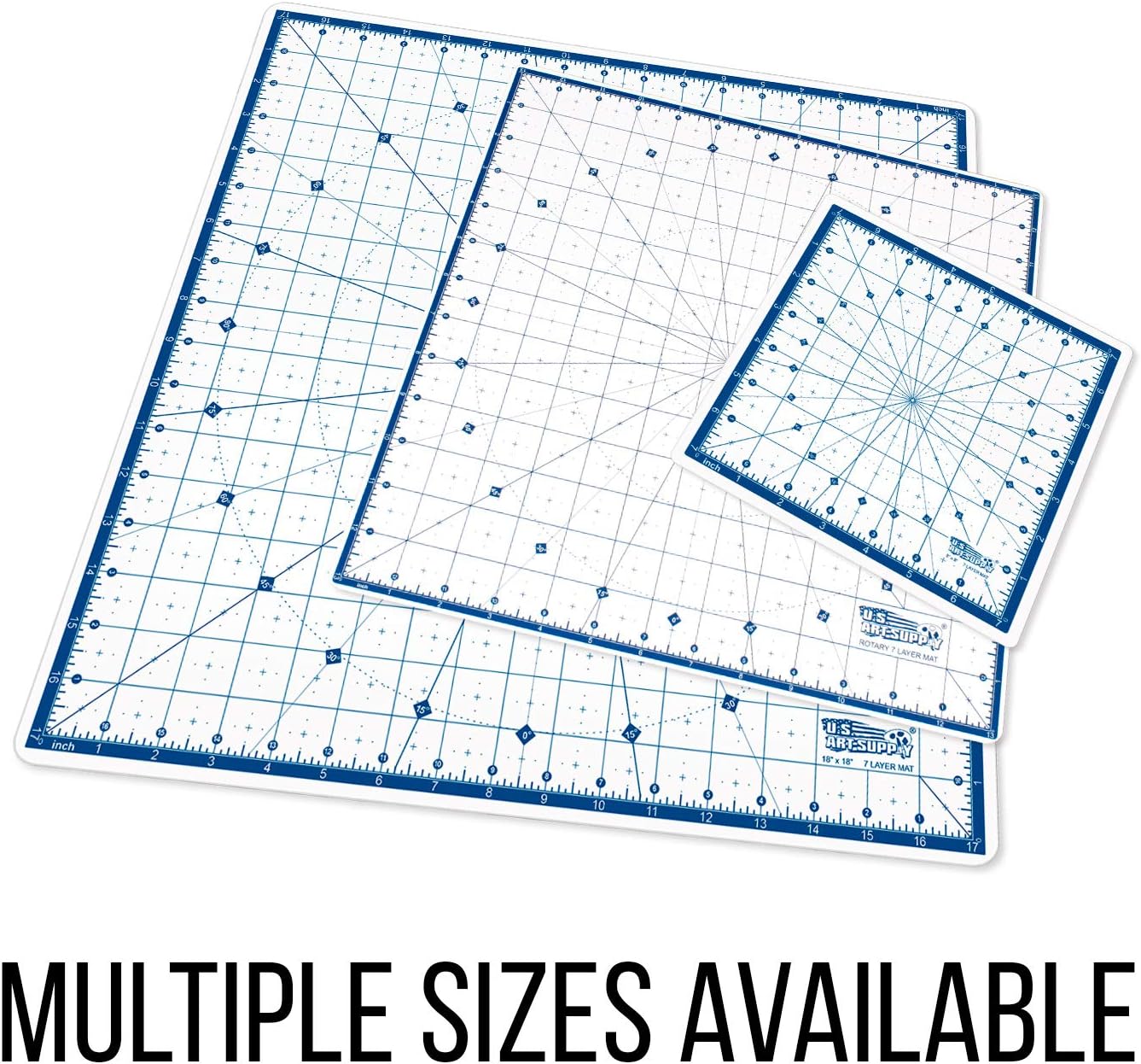 8&#x22; x 8&#x22; Rotary WHITE/BLUE High Contrast Professional Self Healing 7-Layer Durable Non-Slip Cutting Mat Great for Scrapbooking, Quilting, Sewing and all Arts &#x26; Crafts Projects