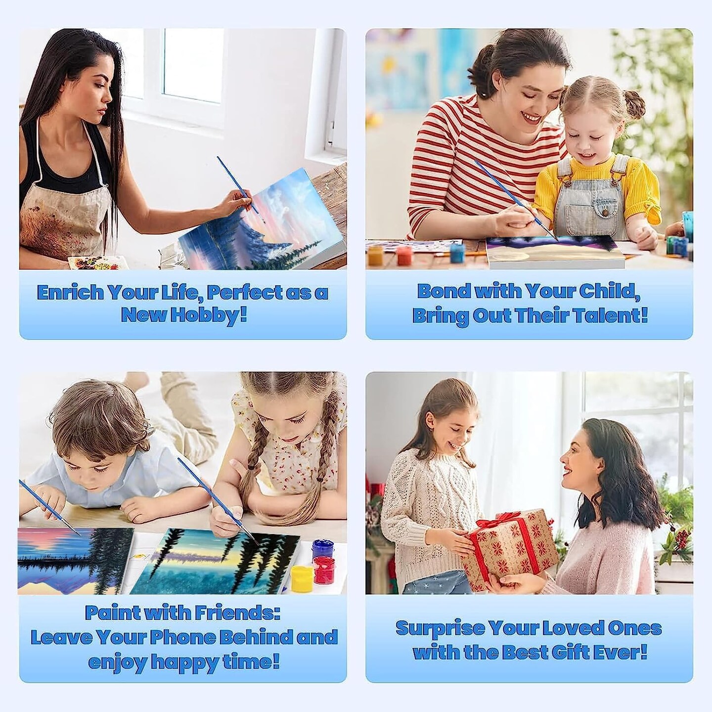 4-Pack Moon Mountain Lake Paint by Numbers Kits 8x8” – DIY Canvas for Adults & Kids