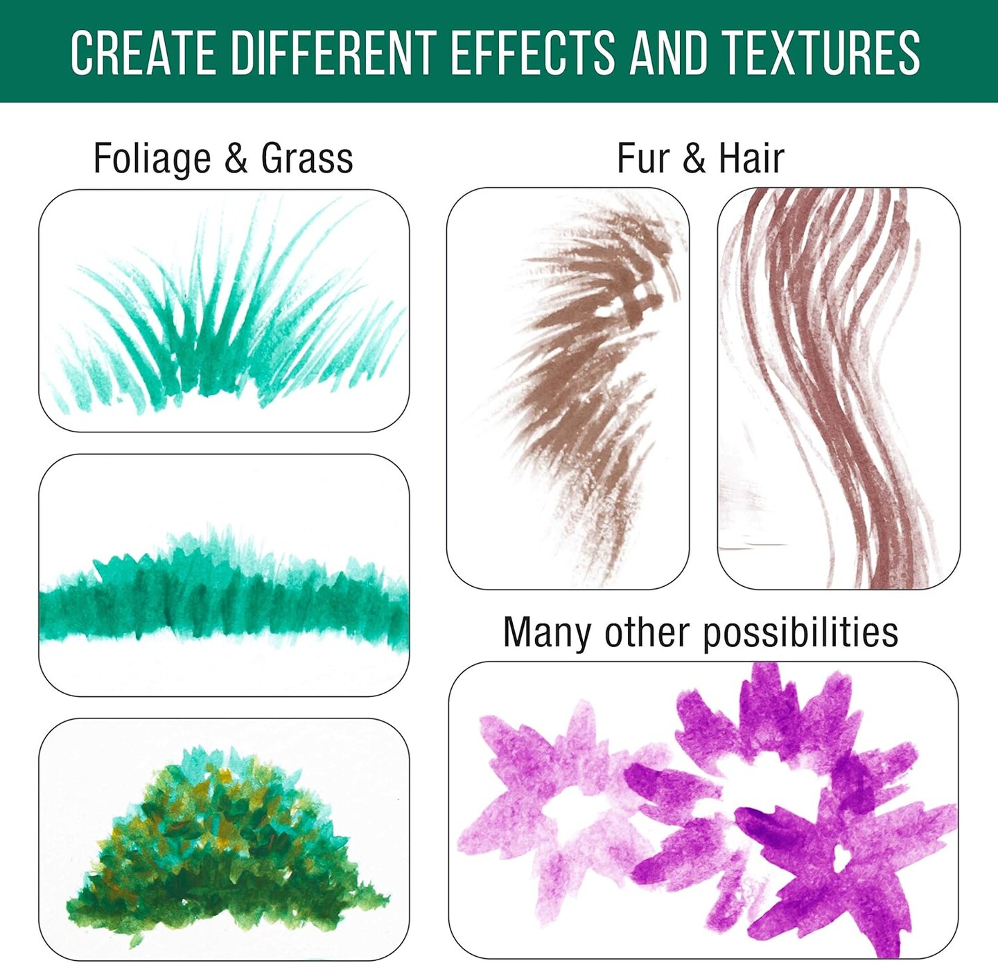12 Piece Special Effects Artist Paint Brush Set - Professional Taklon Synthetic FX Brushes, Ribbon, Muti-Liner, Angular - Create Grass, Hair, Fur - Watercolor, Acrylic, Gouache, Oil