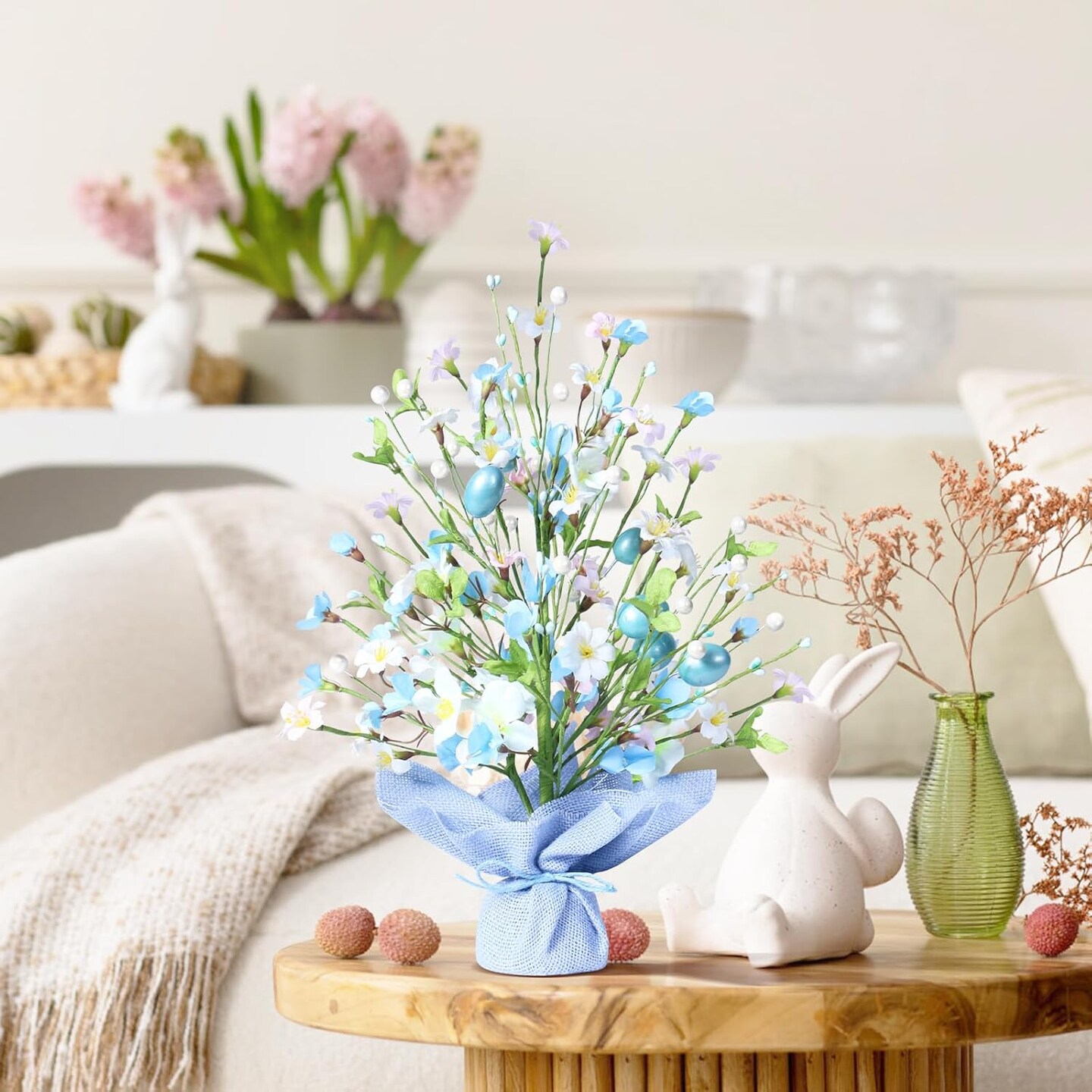 Easter Decorations, 18 Inch Artificial Easter Blue Egg Flower Tree Tabletop Decorations, for Home Party Wedding Holiday Spring Summer Decor.