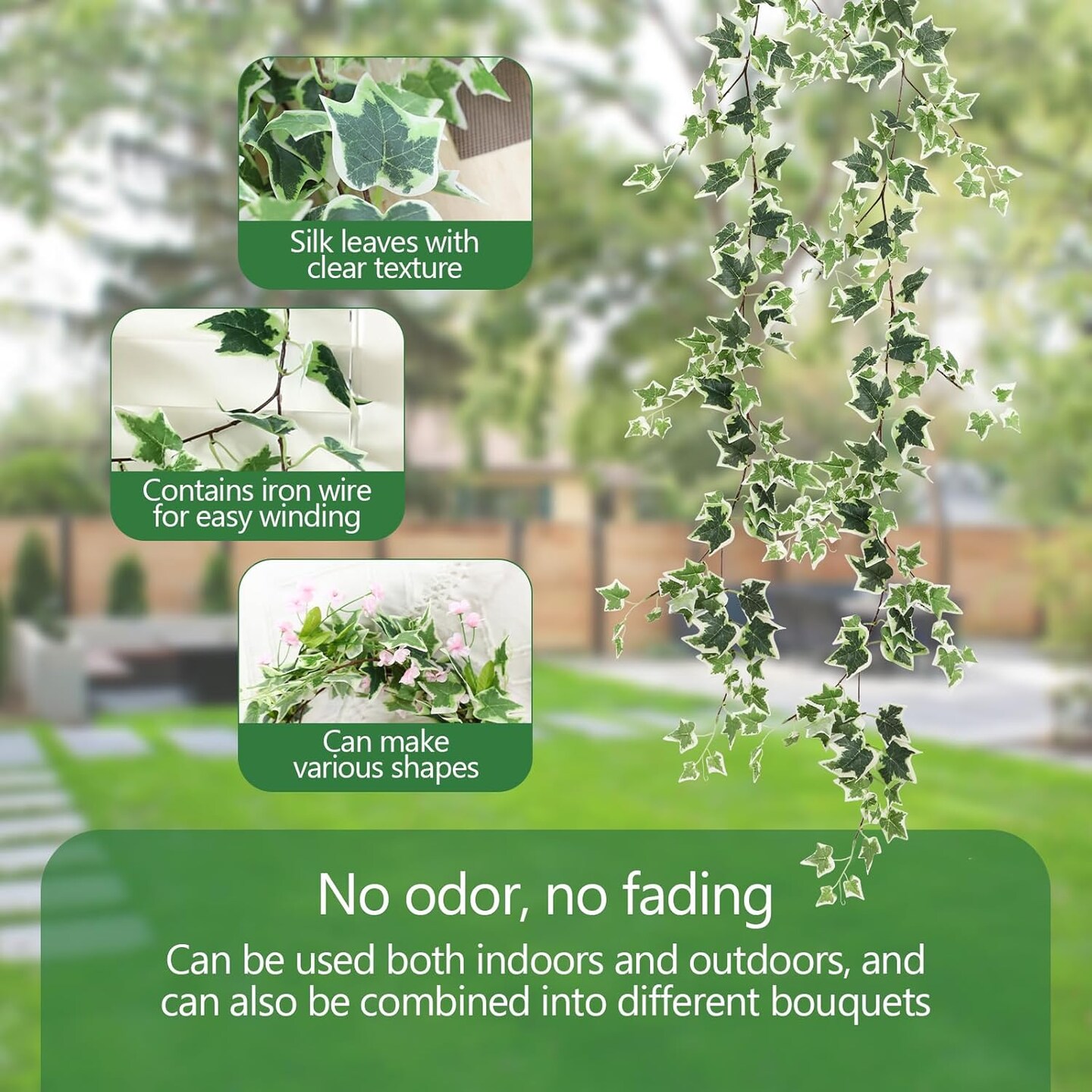 Ivy Vines&#xFF0C;71 Inch 2 Pcs, Fake Ivy Vines Garland, Green and White Vine&#xFF0C; Faux Ivy, Vines for Bedroom,Wall Decorations Vine&#xFF0C;Garden Party Decorations Ivy, Wedding Decor Vine