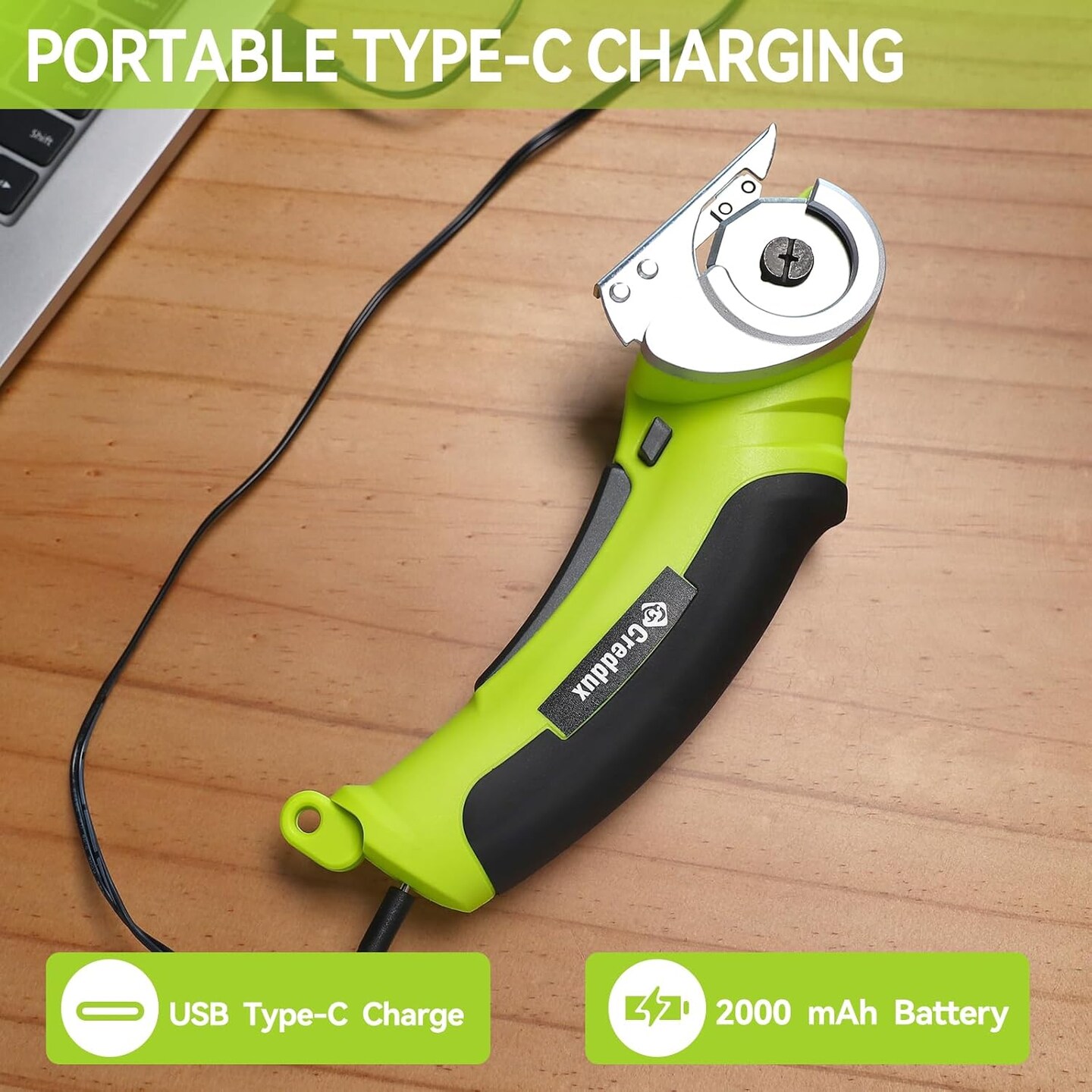 Cordless Electric Scissors, 4.2V Cardboard Cutter Tool for Cardboard Carpet Leather Packages Plastic with Rechargeable Battery Green