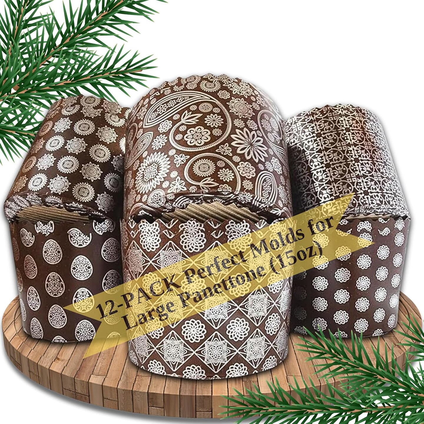 15oz Large Panettone Paper Mold Murals Silver - 12pcs, H 3.54&#x2033;x5.11&#x2033; W (9cm x13cm) Kulich Mold - Round Panettone Paper Baking Molds - Pans Paper Panettone - Easter Bread Baking Forms