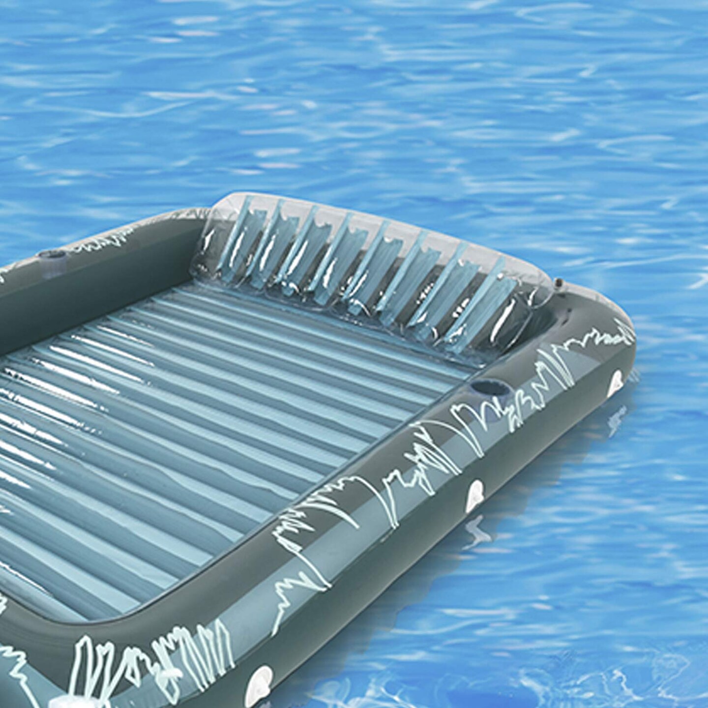 Inflatable Pool Float with Drink Holder | 80&#x22;L x 58&#x22;W x 9&#x22;H | Blue (Clear)