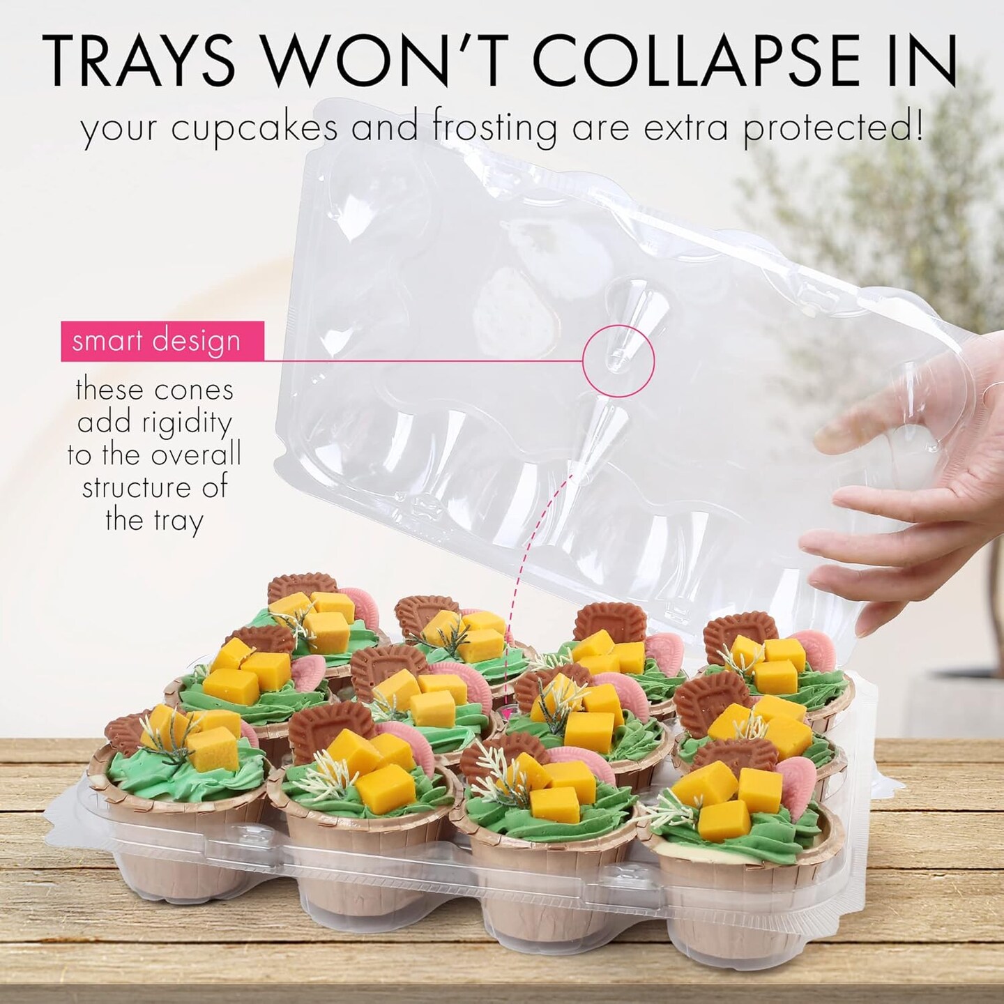 Cupcake Containers 12 Count, 12 Sets, Plastic Dozen Cupcake Boxes, Disposable Cupcake Carrier Holder with Detachable Tall Dome Lid, BPA Free, Standard Size