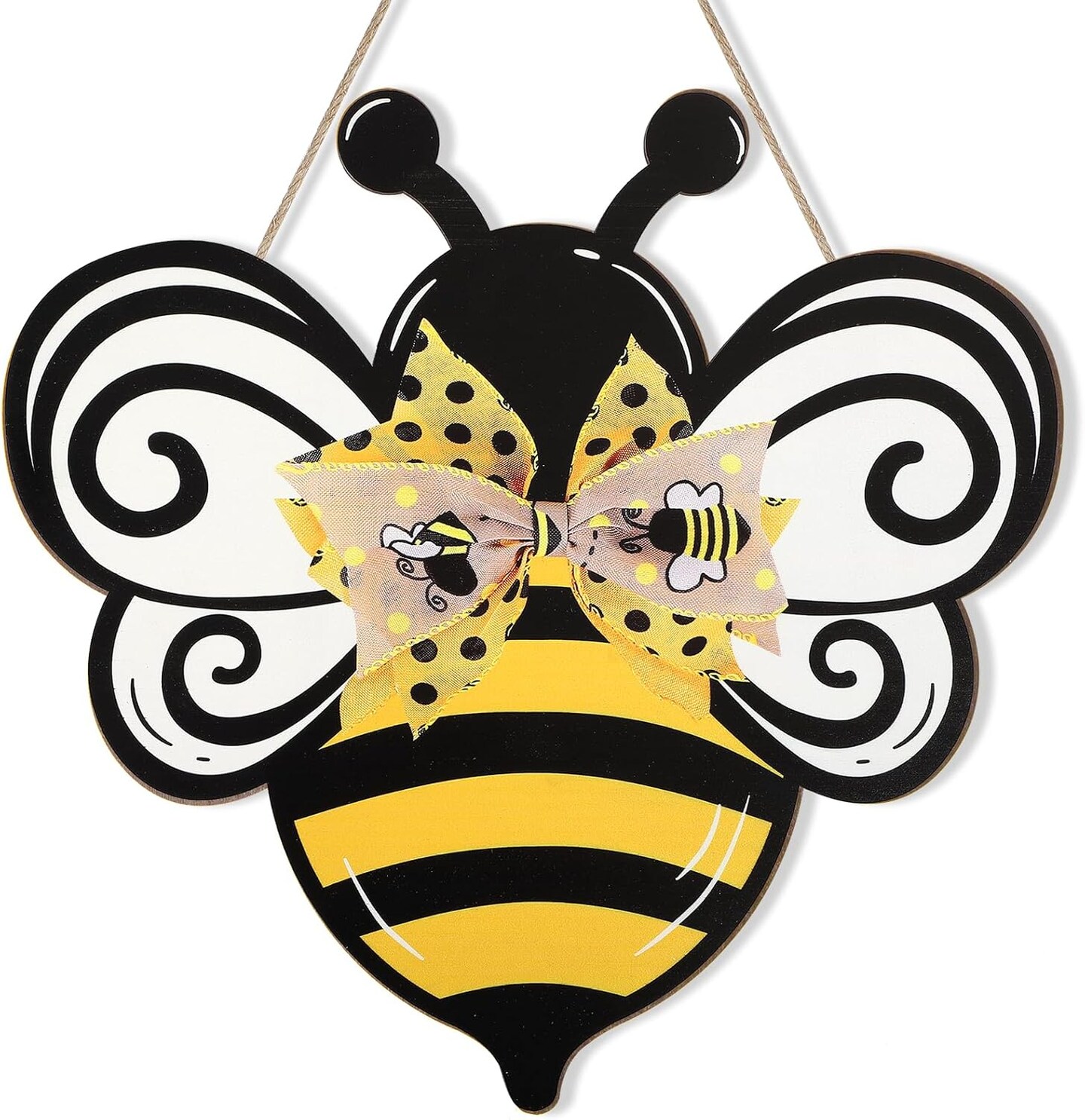 Bee Wooden Wreath Sign with Bow – Spring Front Door & Farmhouse Decor
