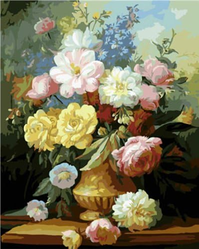 DIY Oil Painting Paintworks Paint by Number for Kids and Adults (16&#x27;&#x27;Wx20&#x27;&#x27;L , Peony Flower)