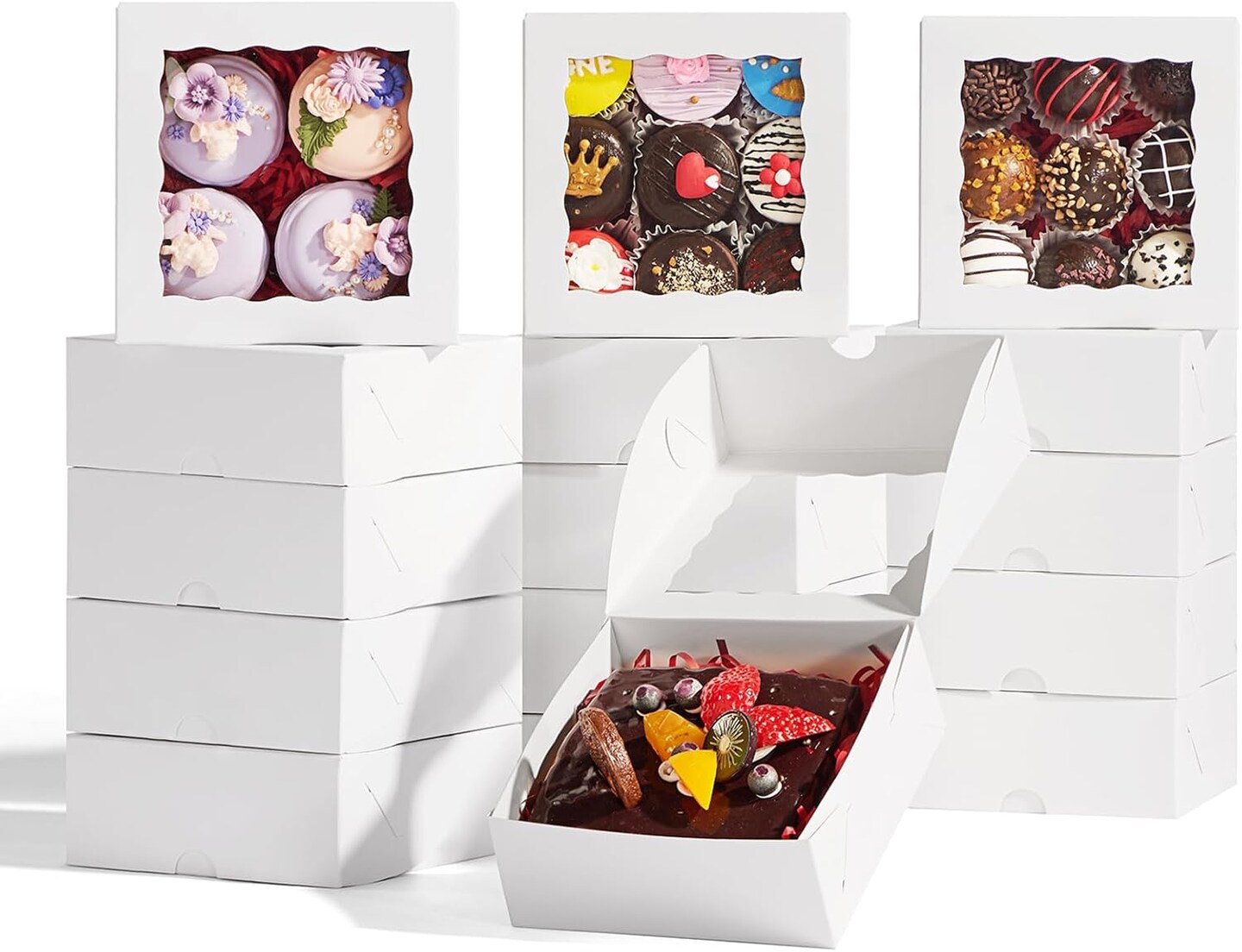 51-Pc 5x5x2in Bakery Boxes – Window, Cookie & Pastry Boxes for Desserts