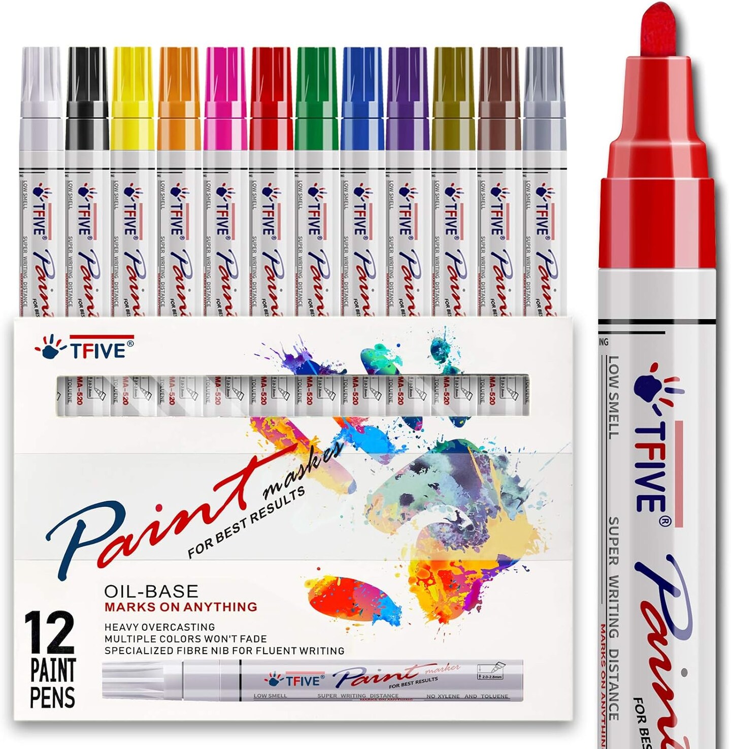 Paint Pens Paint Markers Never Fade Quick Dry and Permanent, 12 Color Oil-Based Waterproof Marker Pen Set for Rock Painting, Ceramic, Wood, Fabric, Plastic, Canvas, Glass, Mugs