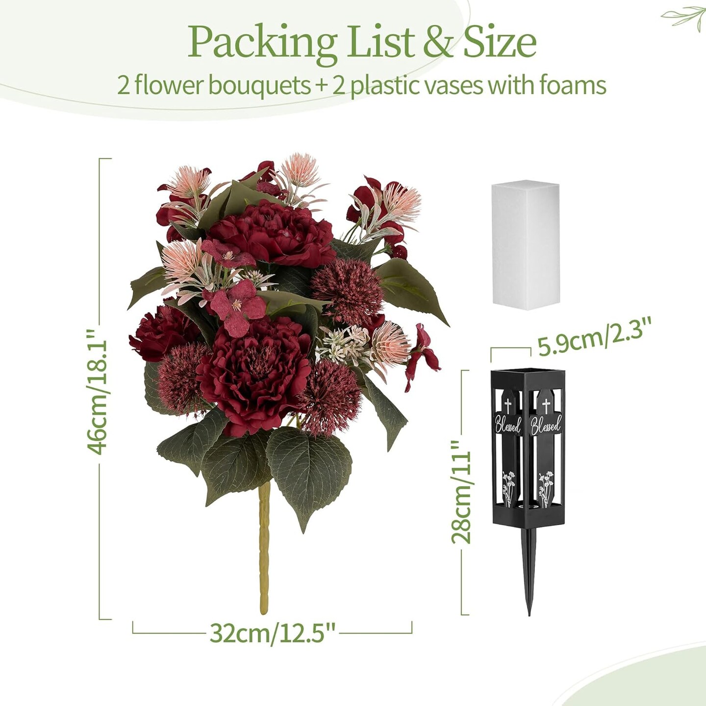 2 Pcs Red Cemetery Flowers for Grave